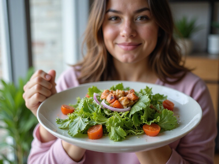 Persona che mangia un'insalata colorata e sana