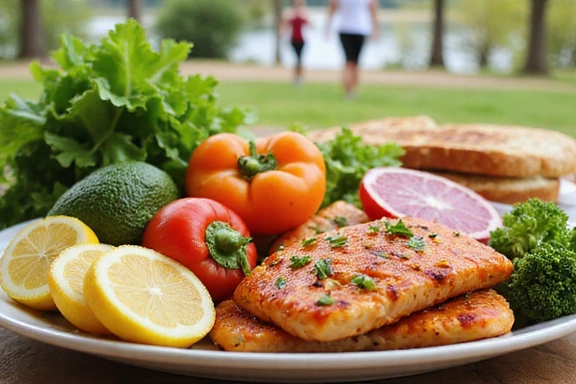 Immagine di cibo sano e persone attive